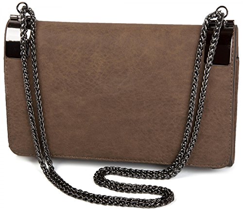 styleBREAKER Clutch, Abendtasche mit Metallspangen und Gliederkette, Vintage Design, Damen 02012046, Farbe:Braun von styleBREAKER