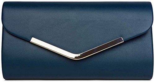 styleBREAKER Damen Clutch Abendtasche Envelope Kuvert Design mit Metall Zierleiste und abnehmbarer Kette 26 x 5,5 x 14,5 cm, Farbe:Dunkelblau von styleBREAKER