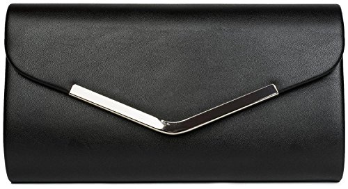 styleBREAKER Damen Clutch Abendtasche Envelope Kuvert Design mit Metall Zierleiste und abnehmbarer Kette 26 x 5,5 x 14,5 cm, Farbe:Schwarz von styleBREAKER