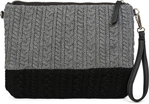 styleBREAKER Clutch Tasche mit Zopfmuster, Abnehmbarer Schultergurt und Handschlaufe, Schultertasche, Abendtasche, Damen 02012202, Farbe:Grau-Schwarz von styleBREAKER