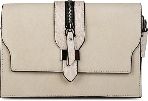 styleBREAKER Clutch Umhängetasche mit abgesetzter Schnalle und Reißverschluss Applikation am Deckel, Handtasche, Tasche, Damen 02012157, Farbe:Creme von styleBREAKER