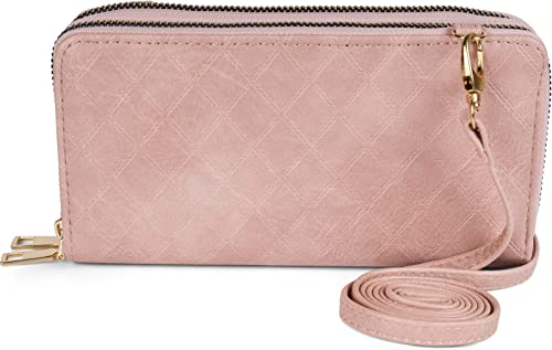 styleBREAKER Damen 2 in 1 Mini Bag Umhängetasche mit Rauten Prägung, Geldbörse, Handytasche, Schultertasche 02012379, Farbe:Rose von styleBREAKER