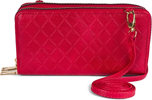 styleBREAKER Damen 2 in 1 Mini Bag Umhängetasche mit Rauten Prägung, Geldbörse, Handytasche, Schultertasche 02012379, Farbe:Rot von styleBREAKER