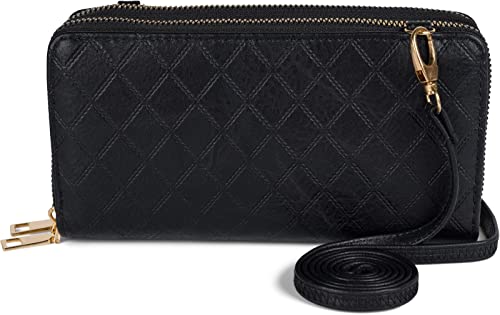 styleBREAKER Damen 2 in 1 Mini Bag Umhängetasche mit Rauten Prägung, Geldbörse, Handytasche, Schultertasche 02012379, Farbe:Schwarz von styleBREAKER