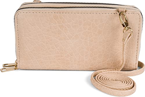 styleBREAKER Damen 2 in 1 Mini Bag Umhängetasche mit genarbter Oberfläche, Geldbörse, Handytasche, Schultertasche 02012364, Farbe:Beige von styleBREAKER