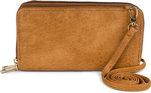 styleBREAKER Damen 2 in 1 Mini Bag Umhängetasche mit genarbter Oberfläche, Geldbörse, Handytasche, Schultertasche 02012364, Farbe:Cognac von styleBREAKER