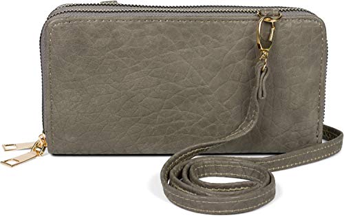styleBREAKER Damen 2 in 1 Mini Bag Umhängetasche mit genarbter Oberfläche, Geldbörse, Handytasche, Schultertasche 02012364, Farbe:Dunkelgrau von styleBREAKER