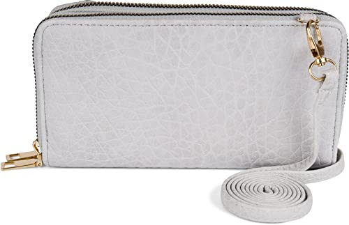 styleBREAKER Damen 2 in 1 Mini Bag Umhängetasche mit genarbter Oberfläche, Geldbörse, Handytasche, Schultertasche 02012364, Farbe:Hellgrau von styleBREAKER