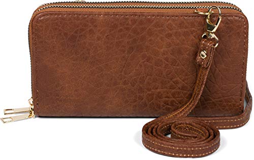 styleBREAKER Damen 2 in 1 Mini Bag Umhängetasche mit genarbter Oberfläche, Geldbörse, Handytasche, Schultertasche 02012364, Farbe:Mocca-Braun von styleBREAKER