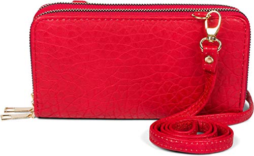 styleBREAKER Damen 2 in 1 Mini Bag Umhängetasche mit genarbter Oberfläche, Geldbörse, Handytasche, Schultertasche 02012364, Farbe:Rot von styleBREAKER