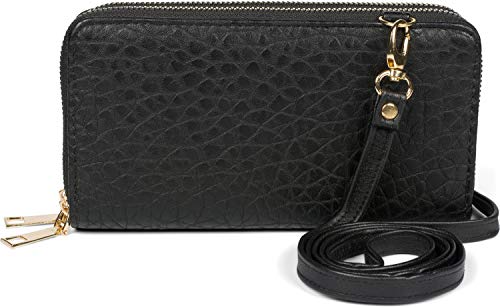 styleBREAKER Damen 2 in 1 Mini Bag Umhängetasche mit genarbter Oberfläche, Geldbörse, Handytasche, Schultertasche 02012364, Farbe:Schwarz von styleBREAKER