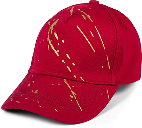 styleBREAKER Damen 5-Panel Cap Einfarbig mit goldenen Farbspritzern, Baseball Cap, Basecap, verstellbar 04023071, Farbe:Weinrot von styleBREAKER