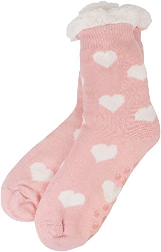 styleBREAKER Damen ABS Stoppersocken mit Teddyfutter und Herzen Muster, ABS-Socken, Größe 35-42 EU / 5-10 US / 4-8 UK 08030007, Farbe:Rose-Weiß von styleBREAKER