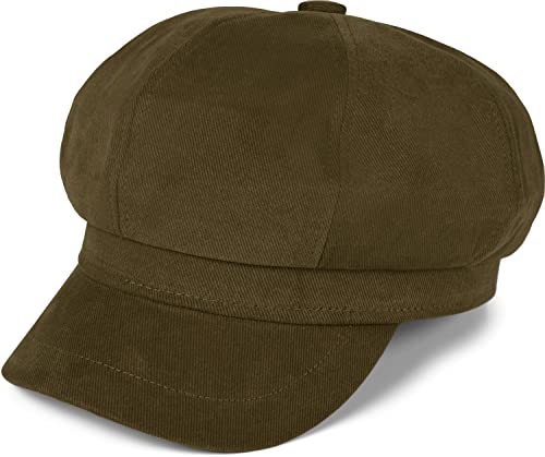 styleBREAKER Damen Ballonmütze aus einfarbigem Stoff, Schirmmütze Vintage Style, Bakerboy Schiebermütze, Newsboy Cap 04023076, Farbe:Oliv von styleBREAKER