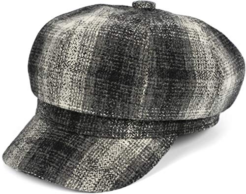 styleBREAKER Damen Ballonmütze in Karo Optik, Schirmmütze kariert Vintage Style, Bakerboy Schiebermütze, Newsboy Cap 04023077, Farbe:Schwarz-Grau-Weiß von styleBREAKER