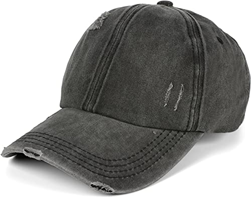 styleBREAKER Damen Baseball Cap im Washed Destroyed Used Look, Ponytail, 6-Panel, Klettverschluss verstellbar 04023080, Farbe:Anthrazit von styleBREAKER