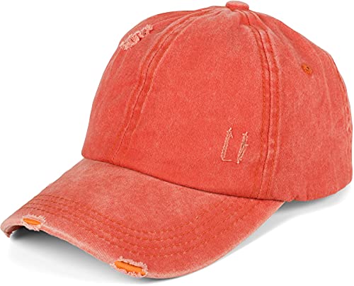 styleBREAKER Damen Baseball Cap im Washed Destroyed Used Look, Ponytail, 6-Panel, Klettverschluss verstellbar 04023080, Farbe:Rost von styleBREAKER