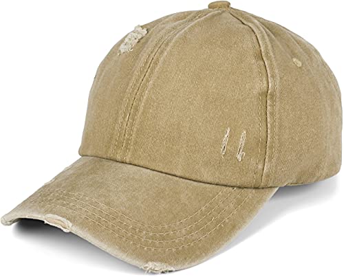 styleBREAKER Damen Baseball Cap im Washed Destroyed Used Look, Ponytail, 6-Panel, Klettverschluss verstellbar 04023080, Farbe:Schlamm von styleBREAKER