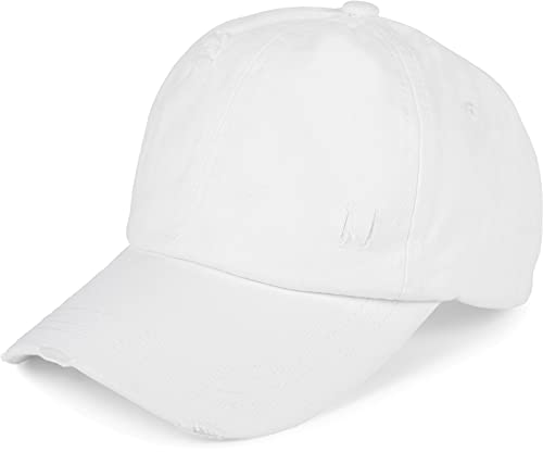 styleBREAKER Damen Baseball Cap im Washed Destroyed Used Look, Ponytail, 6-Panel, Klettverschluss verstellbar 04023080, Farbe:Weiß von styleBREAKER