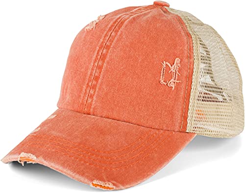 styleBREAKER Damen Baseball Cap im Washed Used Look mit Mesh Einsatz, Ponytail, 6-Panel, Klettverschluss verstellbar 04023085, Farbe:Apricot von styleBREAKER