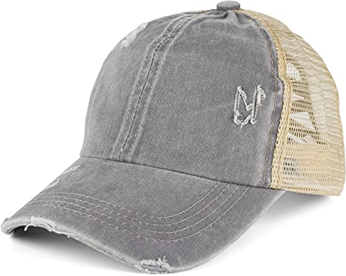 styleBREAKER Damen Baseball Cap im Washed Used Look mit Mesh Einsatz, Ponytail, 6-Panel, Klettverschluss verstellbar 04023085, Farbe:Grau von styleBREAKER