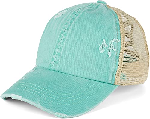 styleBREAKER Damen Baseball Cap im Washed Used Look mit Mesh Einsatz, Ponytail, 6-Panel, Klettverschluss verstellbar 04023085, Farbe:Türkis von styleBREAKER