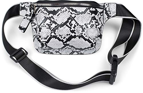 styleBREAKER Damen Bauchtasche mit Schlangen Muster, Verstellbarer Gurt, Reißverschluss, Gürteltasche, Hüfttasche 02012321, Farbe:Weiß-Schwarz von styleBREAKER