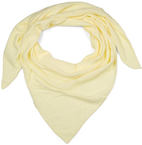 styleBREAKER Damen Musselin Dreieckstuch aus 100% Baumwolle | Weiches und leichtes Halstuch für Damen Unifarben | Stylisches Tuch für jede Jahreszeit - Made in Italy, 196 x 84 cm, Farbe:Gelb hell von styleBREAKER