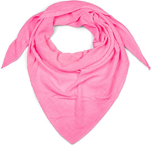 styleBREAKER Damen Baumwoll-Musselin Dreieck Schal Unifarben, Musselin Schal, Leichtes Tuch 01020044, Farbe:Neonpink von styleBREAKER