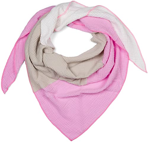 styleBREAKER Damen Baumwoll-Musselin Dreieck Schal in 3 Farbiger Ausführung, Musselin Schal, Leichtes Tuch 01020046, Farbe:Hellgrau-Rosa-Weiß von styleBREAKER