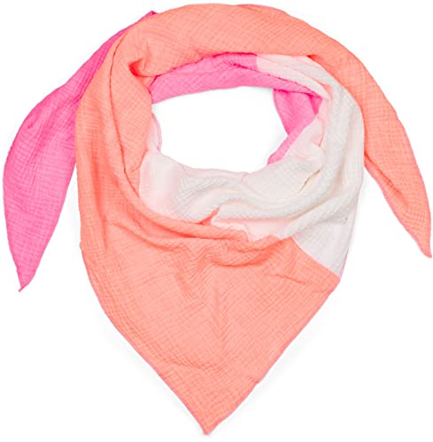 styleBREAKER Damen Baumwoll-Musselin Dreieck Schal in 3 Farbiger Ausführung, Musselin Schal, Leichtes Tuch 01020046, Farbe:Neonorange-Neonpink-Weiß von styleBREAKER