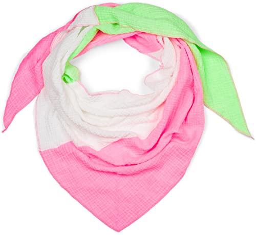 styleBREAKER Damen Baumwoll-Musselin Dreieck Schal in 3 Farbiger Ausführung, Musselin Schal, Leichtes Tuch 01020046, Farbe:Neonpink-Neongrün-Weiß von styleBREAKER