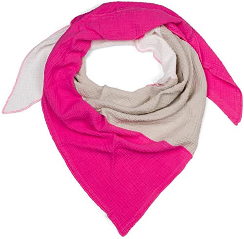 styleBREAKER Damen Musselin Dreieckstuch 3-farbig | Pastell Schal aus Baumwolle für Frühling & Sommer | Leichtes Dreieckstuch aus Musselin Stoff | Made in Italy, Farbe:Weiß-Pink-Hellgrau von styleBREAKER