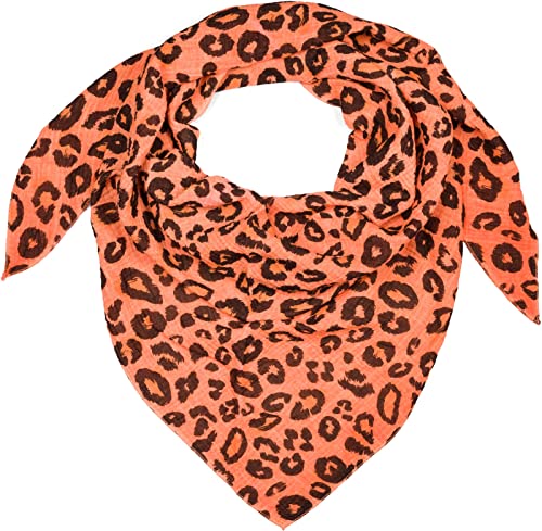 styleBREAKER Damen Baumwoll-Musselin Dreieck Schal mit Leoparden Muster, Musselin Schal, Leichtes Tuch 01020045, Farbe:Neonorange von styleBREAKER