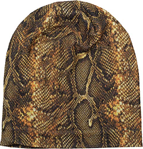 styleBREAKER Damen Beanie Mütze mit Schlange Python Muster und glitzernder Oberfläche, Slouch Longbeanie 04024174, Farbe:Gelb von styleBREAKER