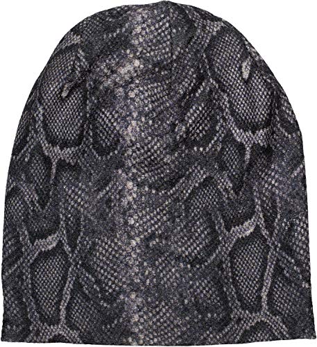 styleBREAKER Damen Beanie Mütze mit Schlange Python Muster und glitzernder Oberfläche, Slouch Longbeanie 04024174, Farbe:Schwarz von styleBREAKER