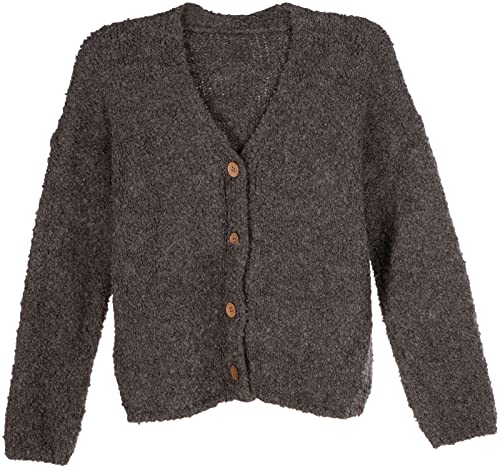 styleBREAKER Damen Boucle Strick Cardigan mit Knopfleiste, Strickjacke einfarbig, Bouclé Strickweste, OneSize 08010081, Farbe:Grau von styleBREAKER