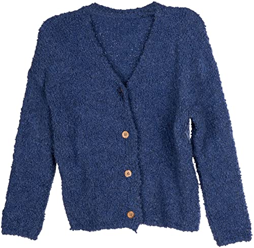 styleBREAKER Damen Boucle Strick Cardigan mit Knopfleiste, Strickjacke einfarbig, Bouclé Strickweste, OneSize 08010081, Farbe:Royalblau von styleBREAKER