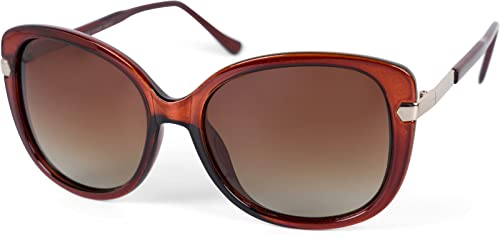 styleBREAKER Damen Butterfly Sonnenbrille Oversize Gläser Polarisiert, Kunststoff Vollrand, Schmetterling Brille 09020131, Farbe:Gestell Braun/Glas Braun Verlauf von styleBREAKER