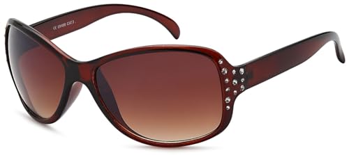 styleBREAKER Damen Butterfly Sonnenbrille mit Strass und Verlaufstönung, Schmetterlingsform 09020054, Farbe:Gestell Braun/Glas Braun Verlauf von styleBREAKER