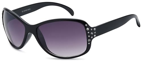 styleBREAKER Damen Butterfly Sonnenbrille mit Strass und Verlaufstönung, Schmetterlingsform 09020054, Farbe:Gestell Schwarz/Glas Grau Verlauf von styleBREAKER