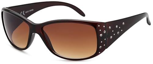 styleBREAKER Damen Butterfly Sonnenbrille mit Strasssteine und Verlaufstönung, Schmetterlingsform, Kunststoff Vollrand 09020055, Farbe:Gestell Braun/Glas Braun Verlauf von styleBREAKER