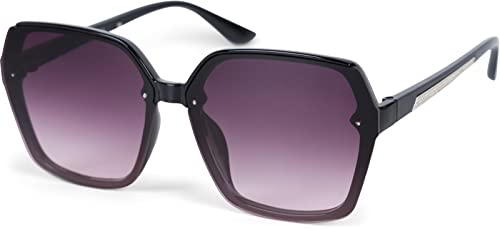 styleBREAKER Damen Butterfly Sonnenbrille mit großen rechteckigen Polycarbonat Gläsern Metall Verzierung, Oversize 09020140, Farbe:Gestell Schwarz/Glas Grau Verlauf von styleBREAKER