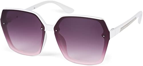 styleBREAKER Damen Butterfly Sonnenbrille mit großen rechteckigen Polycarbonat Gläsern Metall Verzierung, Oversize 09020140, Farbe:Gestell Weiß/Glas Violett Verlauf von styleBREAKER