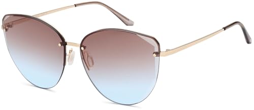 styleBREAKER Damen Cateye Sonnenbrille mit Diamant Schliff, Rahmenlos mit getönten Gläsern, Metall Bügel 09020123, Farbe:Gestell Gold/Glas Violett-Blau Verlauf von styleBREAKER