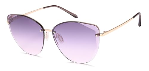 styleBREAKER Damen Cateye Sonnenbrille mit Diamant Schliff, Rahmenlos mit getönten Gläsern, Metall Bügel 09020123, Farbe:Gestell Gold/Glas Violett Verlauf von styleBREAKER