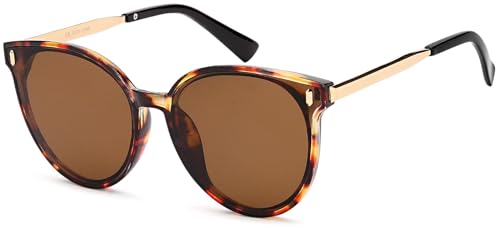 styleBREAKER Damen Cateye Sonnenbrille mit Flachen Polycarbonat Gläsern, Rahmen Kunststoff, Bügel Metall, Oversize 09020141, Farbe:Gestell Braun Demi/Glas Braun von styleBREAKER