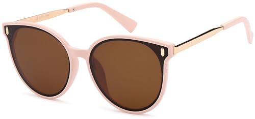 styleBREAKER Damen Cateye Sonnenbrille mit Flachen Polycarbonat Gläsern, Rahmen Kunststoff, Bügel Metall, Oversize 09020141, Farbe:Gestell Rose/Glas Braun Getönt von styleBREAKER