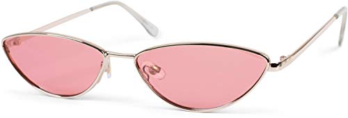 styleBREAKER Damen Cateye Sonnenbrille mit schmalem Metallrahmen, Polycarbonat Flachgläser, Retro Look, Katzenaugen Stil 09020097, Farbe:Gestell Gold/Glas Pink getönt von styleBREAKER