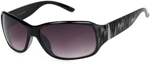 styleBREAKER Damen Designer Sonnenbrille mit Streifen Musterung, Schmetterling Form, Vollrand, Butterfly 09020052, Farbe:Gestell Schwarz/Glas Grau-Violett Verlaufsglas von styleBREAKER